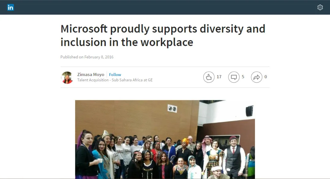 LinkedIn article shared by prospect Zimasa Moyo
