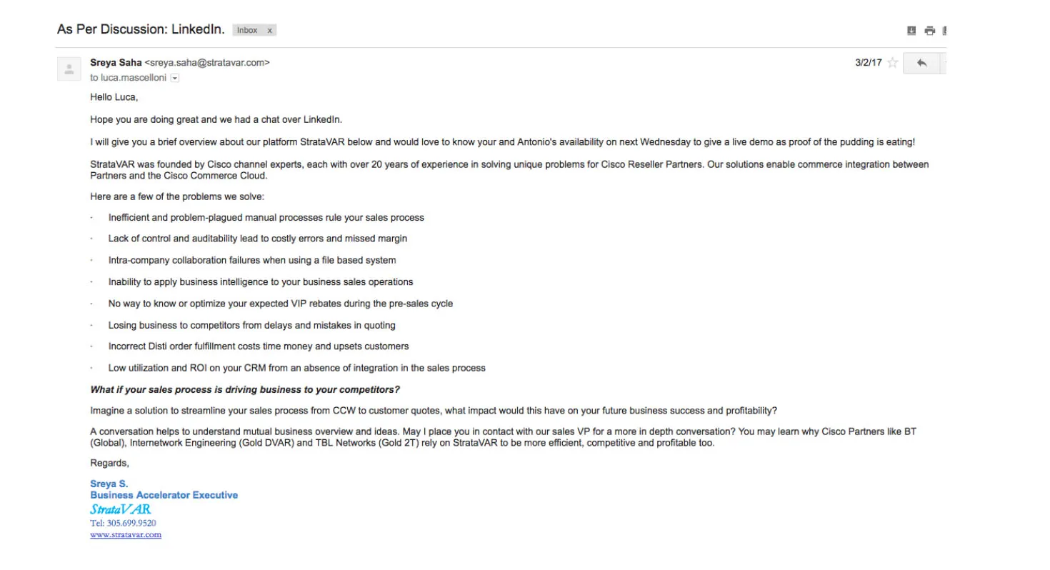 First follow-up email sent to Luca and Antonio